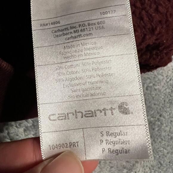 Carhartt Hoodie Mens Small Maroon Graphic Loose Fit Sweatshirt Workwear - Picture 7 of 7